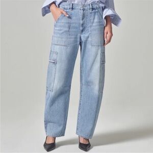 Citizens Of Humanity Marcelle Barrel High Rise Cargo Jeans 26 Rigid Denim
